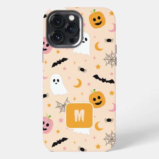 Halloween Cute Pattern Bat Ghost Spider Moon Fun Iphone Case (Back)