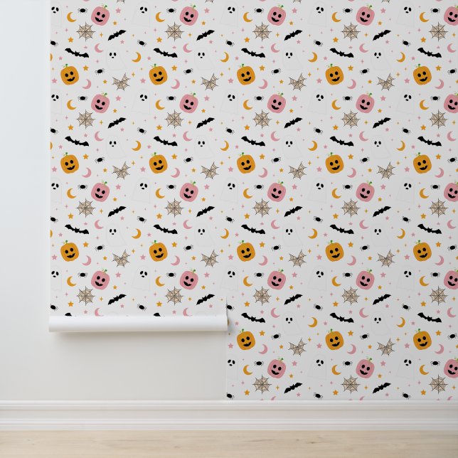 Halloween Cute Pattern Bat Pumpkin Ghost Spooky Wallpaper (Application)
