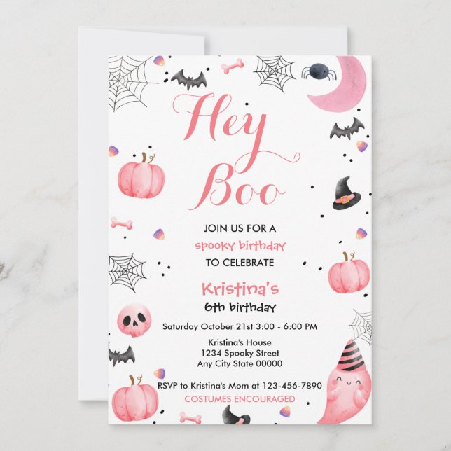 Halloween Cute Pink Ghost Birthday Spooktacular Invitation (Front)