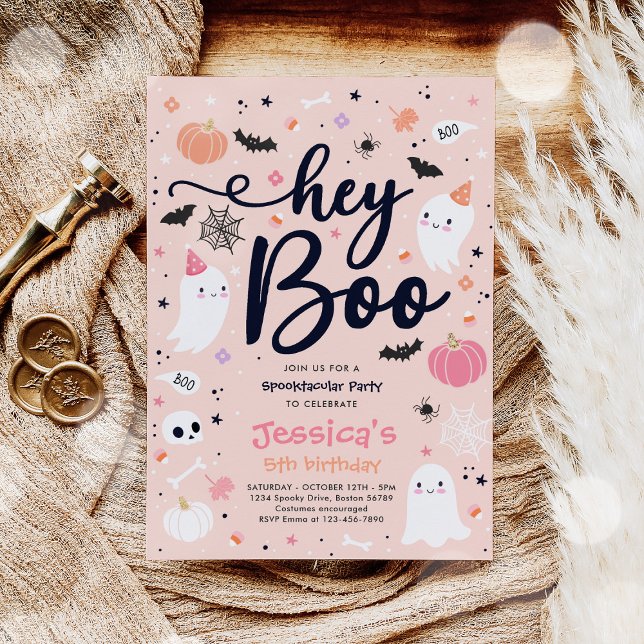 Halloween Cute Pink Ghost Birthday Spooktacular Invitation (Creator Uploaded)