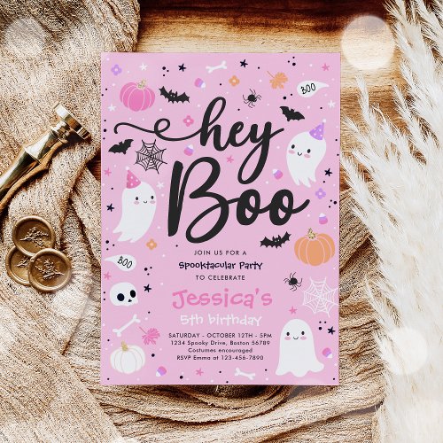 Halloween Cute Pink Ghost Birthday Spooktacular Invitation