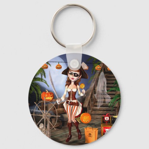 Halloween Cute Pirate Girl Button Keychain