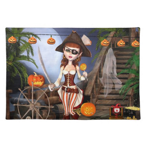 Halloween Cute Pirate Girl Cloth Placemat