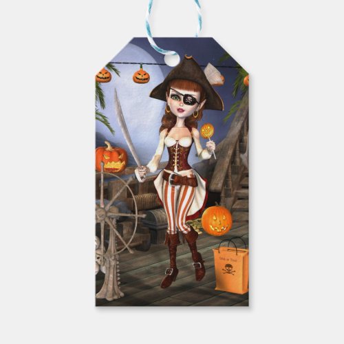 Halloween Cute Pirate Girl Custom Gift Tags