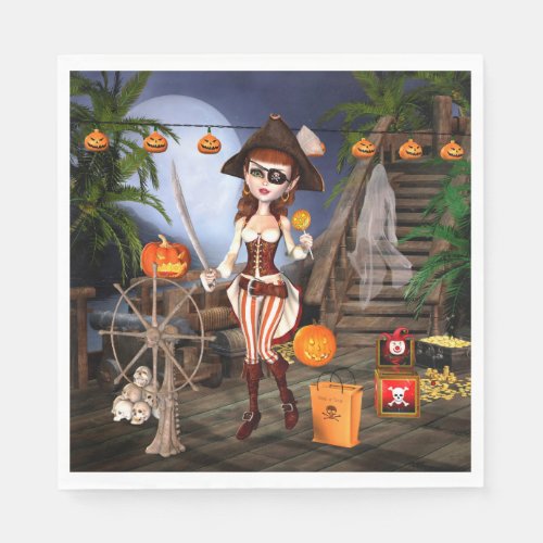 Halloween Cute Pirate Girl Paper Napkins