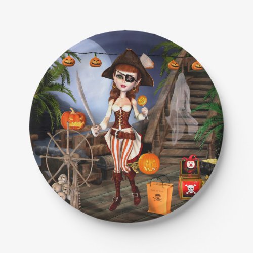 Halloween Cute Pirate Girl Paper Plates