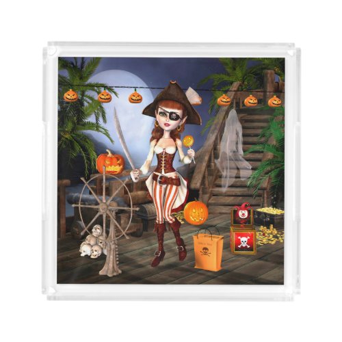 Halloween Cute Pirate Girl Square Serving Tray