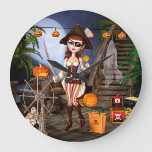 Halloween Cute Pirate Girl Wall Clock