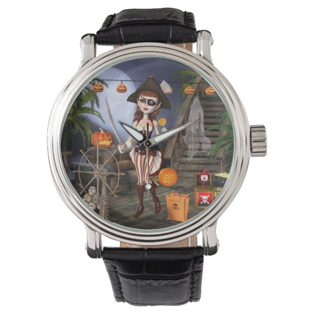 Halloween Cute Pirate Girl Wrist Watch (Front)
