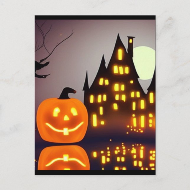Halloween cute pumpkin and house A.I. fun  Postcard (Front)