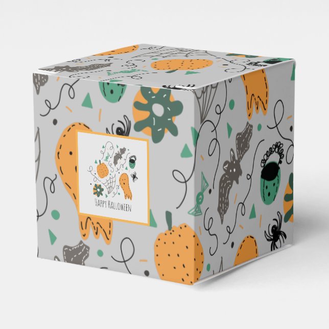 Halloween Cute Pumpkin Bat Doodle Pattern Gray Favor Boxes (Front Side)