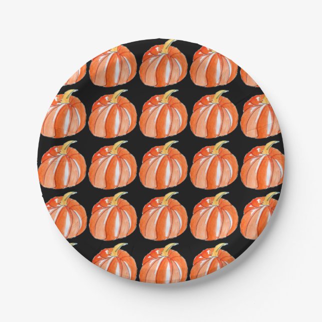 Halloween cute pumpkin black and orange paper plates (Front)