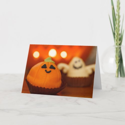 Halloween Cute Pumpkin Ghost Cupcake Card