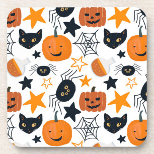 Halloween Cute Pumpkin, Spider, Black Cat Beverage Coaster