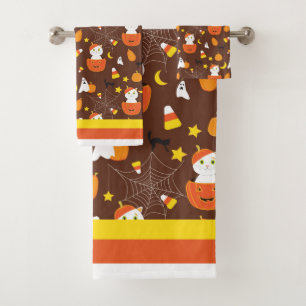 Halloween Cute Pumpkins Cats and Ghosts Colorful Bath Towel Set