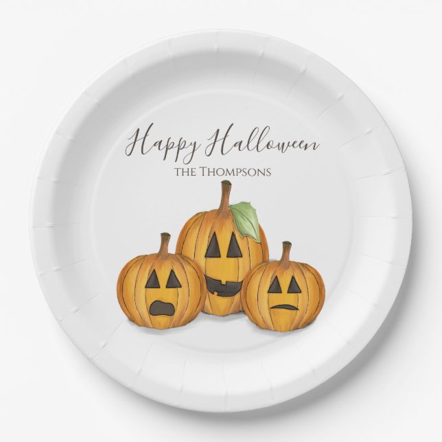 Halloween Cute Pumpkins Jack O'lanterns Paper Plates (Front)