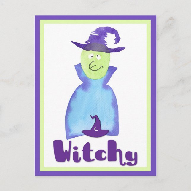 Halloween Cute Purple Watercolor Witch Postcard (Front)