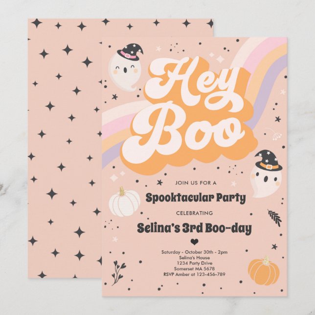 Halloween Cute Retro Spooky Ghost Birthday Party  Invitation (Front/Back)