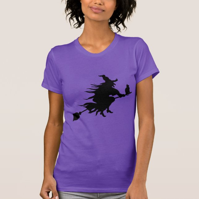 Halloween Cute Scary Black Witch Purple T-Shirt (Front)