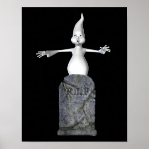 Halloween Cute Scary Ghost And Tombstone Poster
