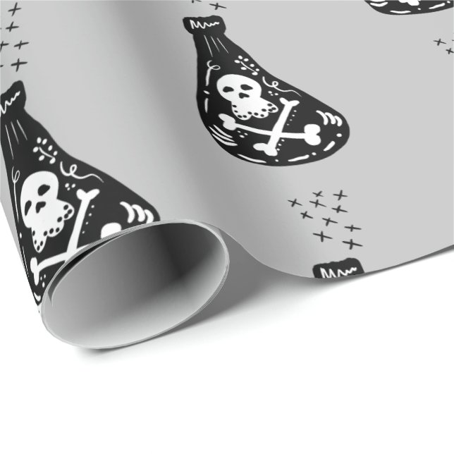 Halloween Cute Skeleton Poison Spooky Bottle Wrapping Paper (Roll Corner)
