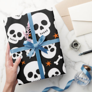 Halloween Cute Skull Spooky Pattern Wrapping Paper