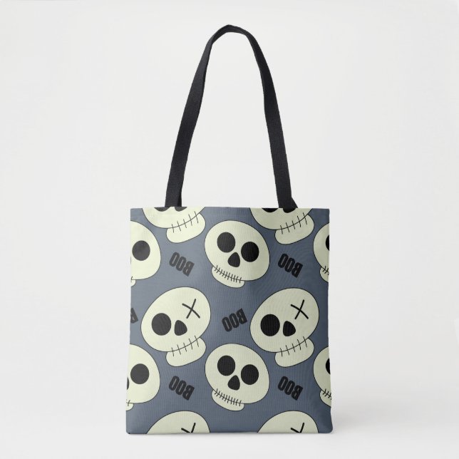 Halloween cute skull with boo childish seamless pa tote bag (Front)