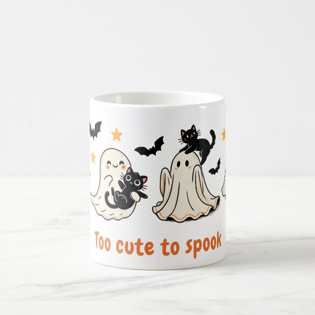 Halloween Cute Spooky Ghost Cat - Fall Gift Coffee Mug (Center)
