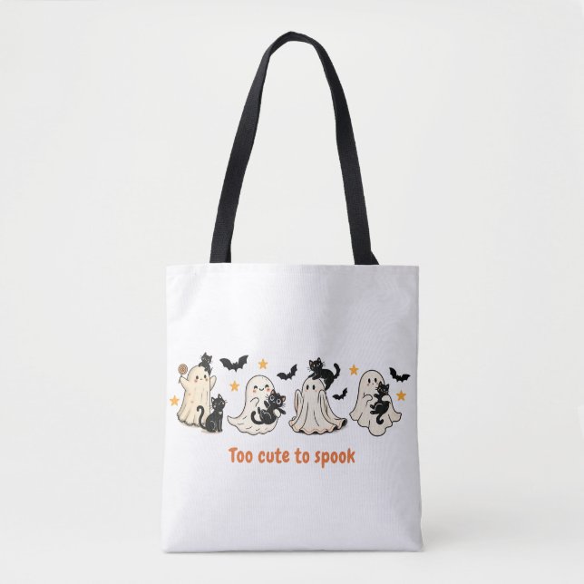 Halloween Cute Spooky Ghost Cat - Fall Gift Tote Bag (Front)