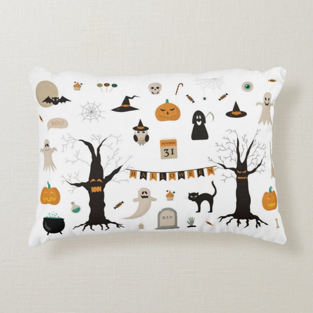 Halloween Cute Spooky Ghost Witch Pumpkin Accent Pillow (Front)