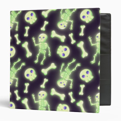 Halloween Cute Spooky Glowing Skeleton Bones Skull 3 Ring Binder