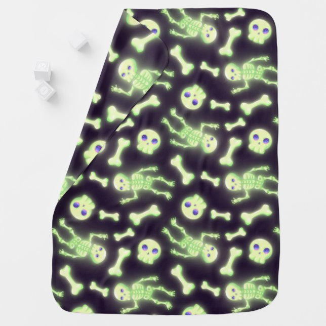 Halloween Cute Spooky Glowing Skeleton Bones Skull Baby Blanket (In Situ)
