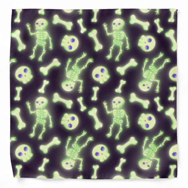 Halloween Cute Spooky Glowing Skeleton Bones Skull Bandana (Front)