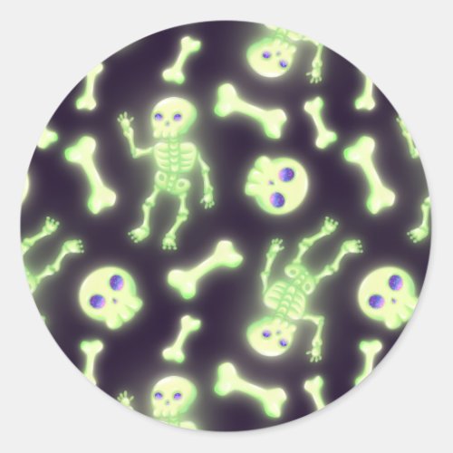 Halloween Cute Spooky Glowing Skeleton Bones Skull Classic Round Sticker