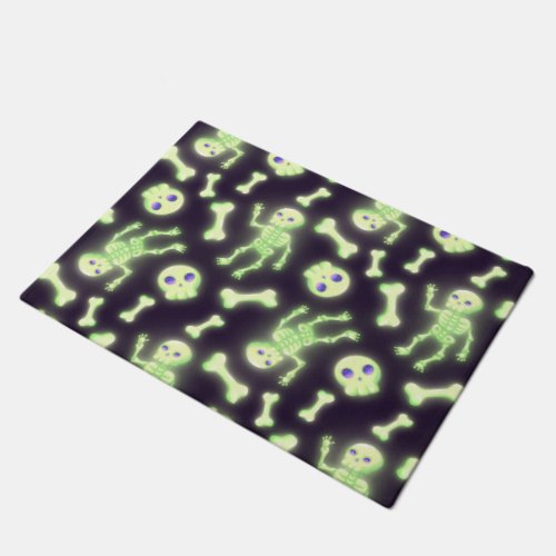 Halloween Cute Spooky Glowing Skeleton Bones Skull Doormat