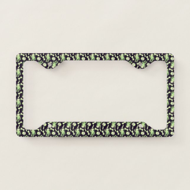 Halloween Cute Spooky Glowing Skeleton Bones Skull License Plate Frame (Front)