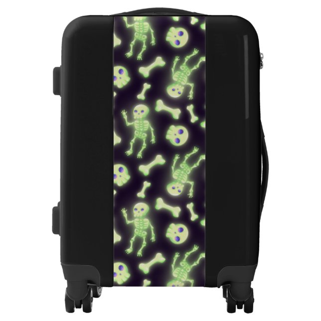 Halloween Cute Spooky Glowing Skeleton Bones Skull Luggage (Front)