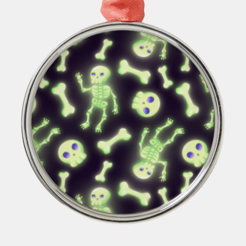 Halloween Cute Spooky Glowing Skeleton Bones Skull Metal Ornament