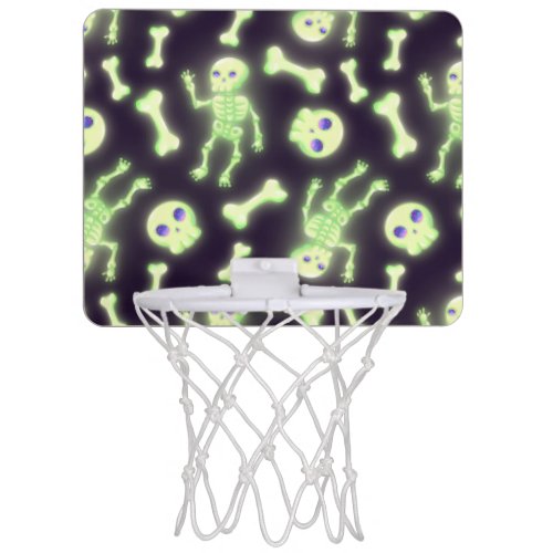 Halloween Cute Spooky Glowing Skeleton Bones Skull Mini Basketball Hoop