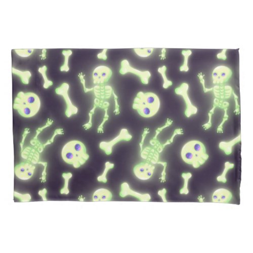 Halloween Cute Spooky Glowing Skeleton Bones Skull Pillow Case