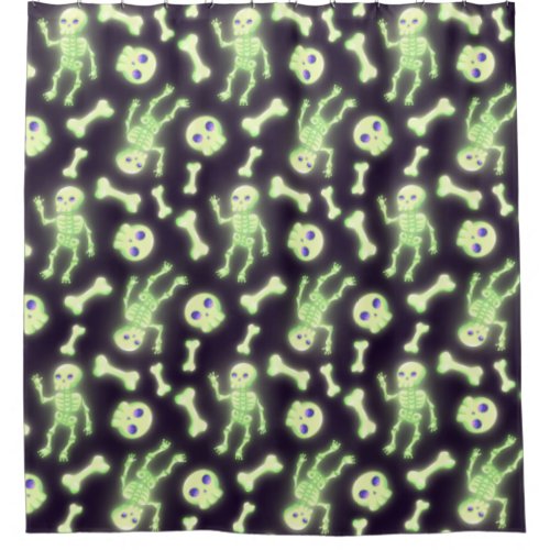 Halloween Cute Spooky Glowing Skeleton Bones Skull Shower Curtain