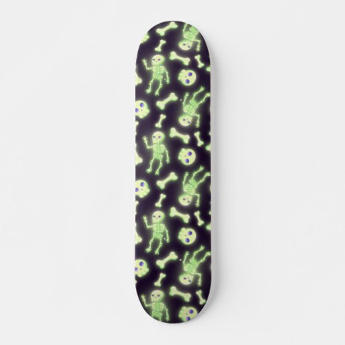 Halloween Cute Spooky Glowing Skeleton Bones Skull Skateboard