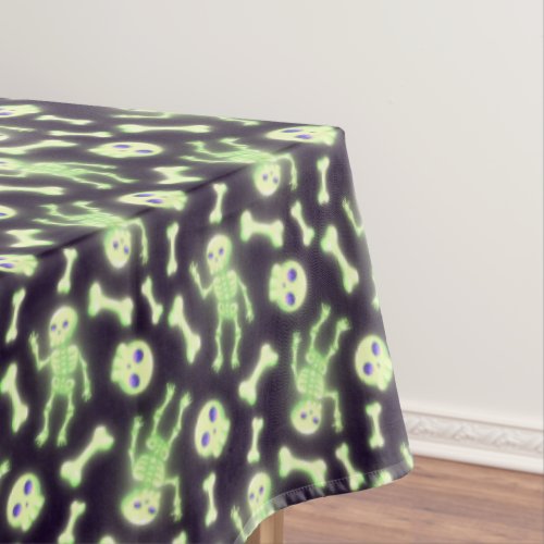 Halloween Cute Spooky Glowing Skeleton Bones Skull Tablecloth