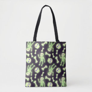 Halloween Cute Spooky Glowing Skeleton Bones Skull Tote Bag