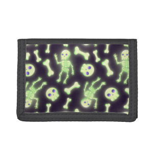 Halloween Cute Spooky Glowing Skeleton Bones Skull Tri-fold Wallet