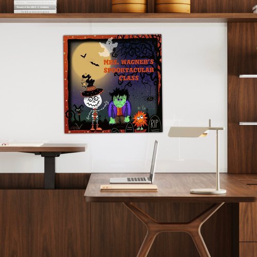 Halloween Cute Spooky Skeleton Cat Personalized Poster