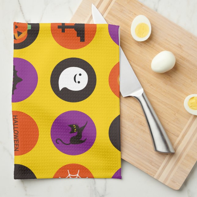 Halloween Cute Spooky Whimsical Funny Yellow  Kitchen Towel (Quarter Fold)