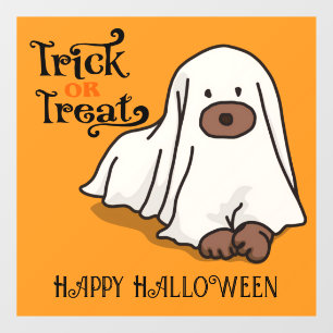 Halloween Cute Spooky Whimsical Ghost Dog Orange Window Cling