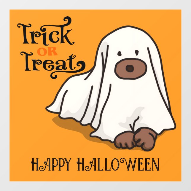 Halloween Cute Spooky Whimsical Ghost Dog Orange Window Cling (Sheet)