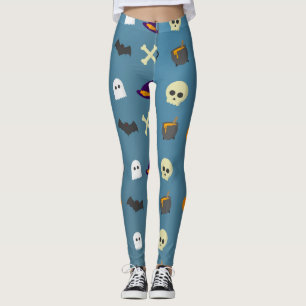Halloween Cute Spooky Whimsical Pattern Bluegray Leggings